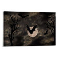 Noć noći za farbanje Halloween u šumskom platnu zidnu umjetnost sa uokvirenim, visećim posterom za kućni