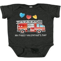 Inktastic Moj vatrogasno vozilo 1. Valentinova sa srcima poklon dječje djeteta ili dječje djece