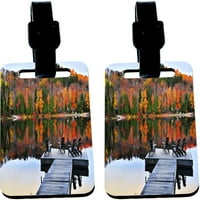 Tvrdostatni identifikator prtljaga Oznake sa kaišem - prekrasan jeseni krajolik na jezeru sa planinama