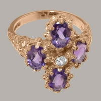 Britanska napravljena 10k Rose Gold Prirodni dijamantski i ametist ženski prsten iz izjave - Veličine