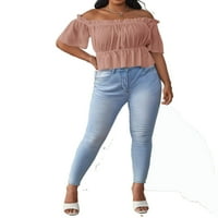 Ženski plus bluze boho čvrsto od blusa pepum za ramena Dusty ružičasta 4xl