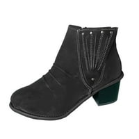 Ženske modne ležerne rimske kratke čizme za gležnjeve Square Heels kožne cipele bljeskalice