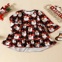 Youweixiong Little Kids Baby Girls Dugi rukav Haljine Božićno drvce Ispiši Santa Print Casual A-Line