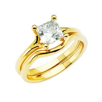 Jewels LU 14K Žuto zlato Kubični cirkonijski CZ Vjenčani opseg i angažman mladenkina prstena Dvije postavljene