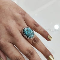 Prirodni plavi bakar tirkizni prsten, tirkizni prsten, decembar roštilj, jednostavan opseg, srebro,