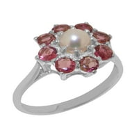 Britanci izrađeni zapanjujući 9k bijeli zlatni kultivirani biser i ružičasti turmalinski ženski prsten