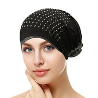 Dyfzdhu Žene velike elastične čvrste boje komforan ravni šešir sa kovrčavim rubom malom kapicama perla