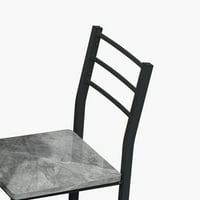 Cosotower Moderni trodijelni stolni stol sa stolicama za trpezariju, crni okvir + tiskani sivi mramorni