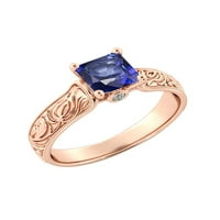 1. CTW laboratorija stvorila plavi safirni prsten sa dijamantima 14K Rose Gold Filigranska princeza