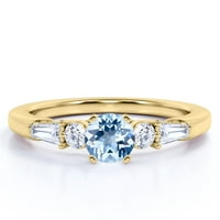 1. Carat okrugla tamno plava stvorena akvamarinski klaster starinski vjenčani prsten u 18K žutom zlatu