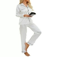 Ženske pidžame setovi kontrastni obvezujući ovratnik za spavanje bijelog xl