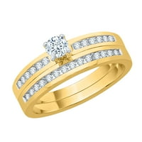 Dijamantni zaručni prsten sa okruglim središnjim dijamantskim i odgovarajućim trakom u 14K žutom zlatu