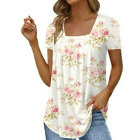 Feternal ženska modna casual kvadratna cvjetna majica kratkih rukava TOP ljetni vrhovi za žene trendi