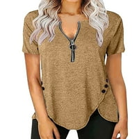 Ženska majica kratkih rukava sa zatvaračem s kratkim rukavima, bluza za bluzu V-izrez Plus veličina