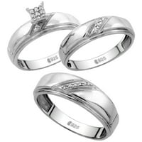 Sterling Silver Diamond Trio za vjenčani prsten je postavljen i njen rodijumski završni sloj, dame veličine