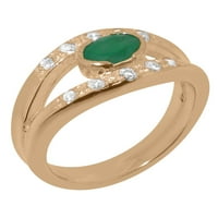 Britanska napravljena 9k Rose Gold Natural Emerald & Diamond Ženski godišnjice - Opcije veličine - Veličina