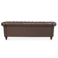 Luksuzan tamno smeđi PU trosjed kauč - 84,65 Dužina, moderna valjana ruka, nabrajani dizajn, srebrne