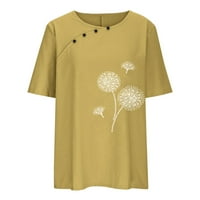 Prevelike pamučne majice za žene DANDELION Print Ljeto Ležerne prilike kratkih rukava CrewNeck Tunic
