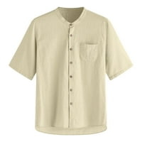 Podplug muške vrećastom čvrste pamučne posteljine kratkih rukava džepne majice na vrhu bluza