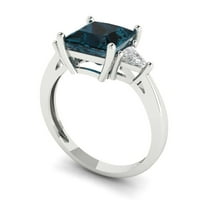 2. CT sjajna princeza CUT prirodna London Blue Topaz 14k bijelo zlato Trobotna prstena veličine 9,25