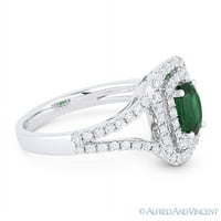 1.49ct Emerald & Diamond Dvostruki halo desni splitShank prsten u 18K bijelom zlatu