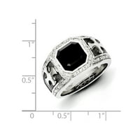 Čvrsti srebrni dijamantski i ony crno-crni prekrivač muške prsten veličine