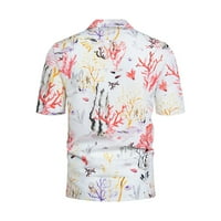 Azrijski muški blusi za majice, muške majice s kauzalnim gumbima, muški havajski print rever kratkih