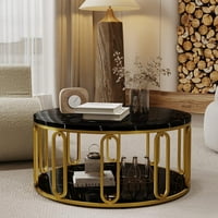 Okrugli stolić za kavu, drveni mramorni uzorak kava sa okruglim otvorenim spremištem, čvrste zlatne