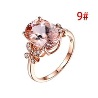 Keusn Women Prirodni morgan kameni pozlaćeni 18K ružičasto zlato i dijamantni prsten w