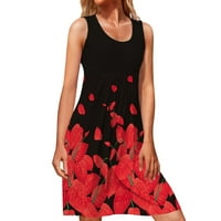 Miayilima Ljetne haljine za žene Žene Ljeto Ležerne prilike bez rukava Cvjetni print Crew Izrez Labava