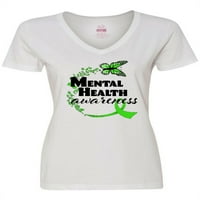 Inktastična svijest o mentalnom zdravlju leptir i zelena vrpca Ženska majica V-izrez