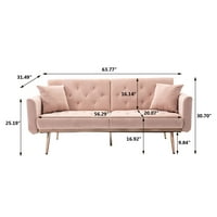 Velvet Futon kauč na razvlačenje s jastucima, moderno tapeciranim naglašenim kaučem s podesivim naslonima