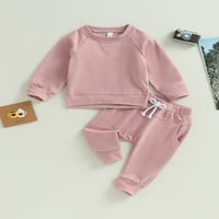 Suantret Toddler Baby Boys Fall Outfits Solid Boja Dukseri dugih rukava Duge Hlače Setovi odjeće Ružičasta