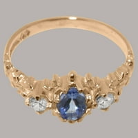 Britanski izrađen 14k Rose Gold originalni prirodni tanzanite i kubni cirkonijski ženski prsten - Veličine