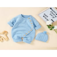 Gulirifei baby pleteno odijelo Newborn kombinezontski pleteni rompers set sa šeširom s dugim rukavima