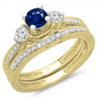 DazzlingRock kolekcija 14k Blue Sapphire & White Diamond Vintage kameni set za brisanje, žuti zlato,