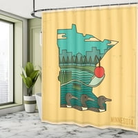 Sonertn Minnesota tuš zavjesa, doodle Minnesota državna karta nadležna patke u jezercama i zgradama,