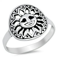 Aztec Dizajn Filigranski prsten od sunca. Sterling srebrna traka nakita Ženska muško Unizno veličine