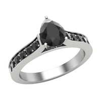 Black Diamond zaručni prsten za ženske kruške 1. karat 14k bijelo zlato