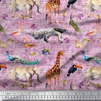 Soimoi ružičasti pol georgette tkanine ptice, slon i žirafa životinjska tkanina za ispis od dvorišta