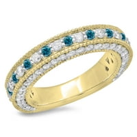 DazzlingRock kolekcija 1. Carat 14k Round Blue & White Diamond Millgrain Vjenčani nosač, žuto zlato,