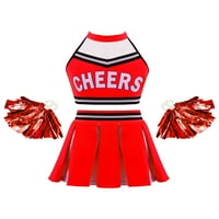 Djevojke Juniors Chierleading Uniform Crop vrh s naplavljenim suknje Pompoms Cheers Dance Postavi crveno