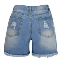 Floleo Ženske kratke hlače Ljeto Žene Modni čvrsti traper kratke hlače Poklopni rupe casual patentnih