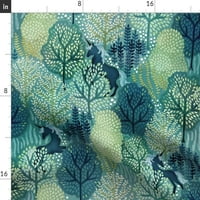Saten tkanina od dvorišta - bajka COUMLLLAND FOREST GREEN BLUE Čarobno mitsko po mjeri ispisana tkanina