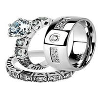 Njegov i njen nehrđajući čelik 3. CT CZ svadbeni prsten i muškarci cirkonijske vjenčane vezene žene