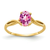 Čvrsta 14k žuto zlato 7x ovalna ružičasta safir zaručnička prstena veličine 5
