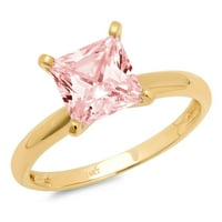 1. CT Sjajno princeze simulirani ružičasti dijamant 14k žuti zlatni pasijans prsten sz 5.25
