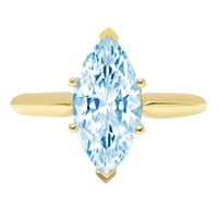 2.5ct Marquise Cut Prirodno nebo Plava Topaz 14K Žuto zlatna godišnjica Angažmane Veličina prstena 5,75