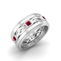 Trgovinsko rubinsko stakleno polje Sterling Silver Twisted konop za žene Vjenčani prsten