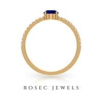 MINIMAL BLUE SAPPHIRE SOLITAIRE prsten sa dijamantskim bočnim kamenjem - kvaliteta AAA, 14K žuto zlato, US 3,50